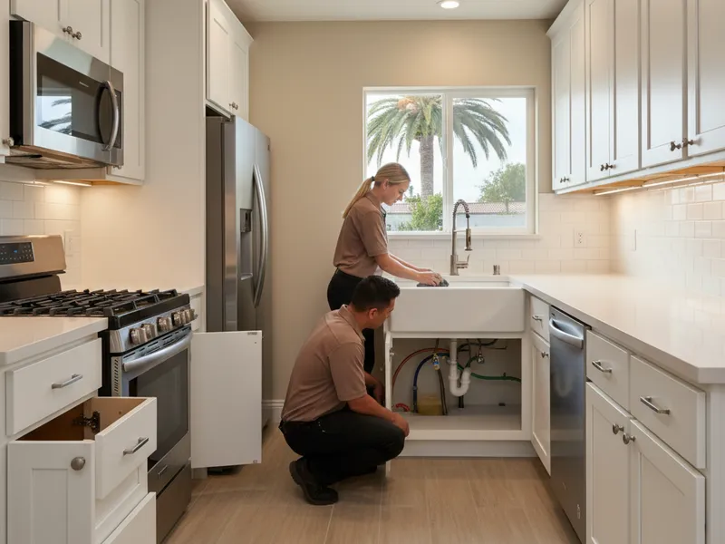 A San Diego home's galley kitchen remodeled with parallel runs, a pull-out pantry, and quartz counters